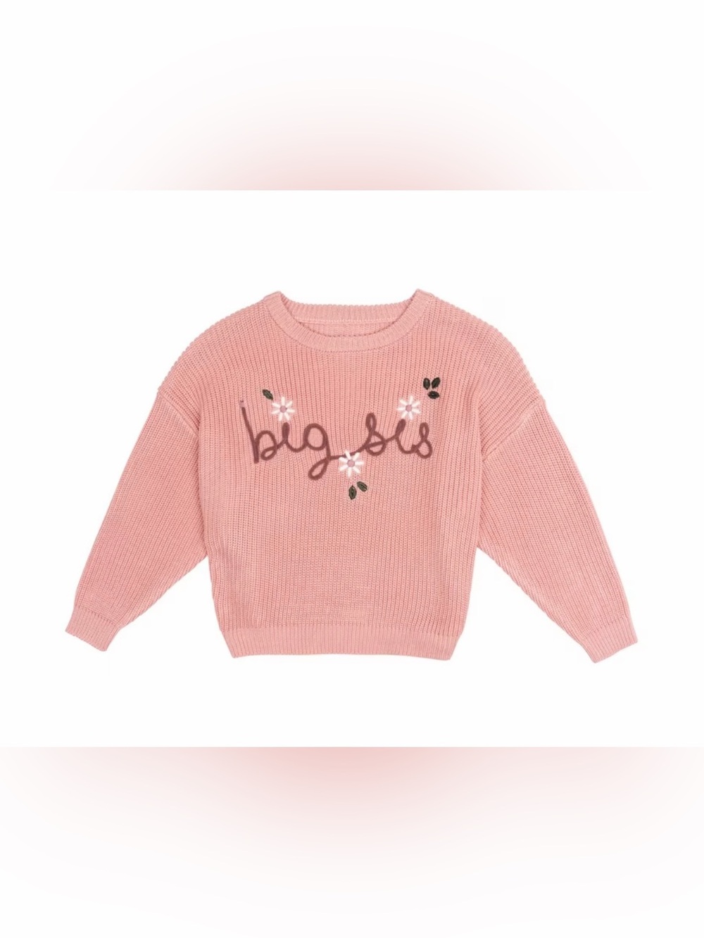 Gerber Pink 'big sis' Knit Sweater with Floral Accents